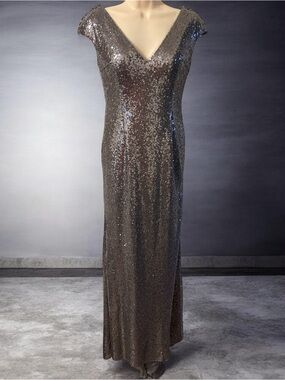 Jade Couture Sequin V-Neck Evening Gown